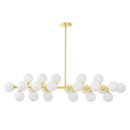 Złota lampa wisząca, białe szklane kule, nowoczesny żyrandol, klasyczne złoto - PETRICA