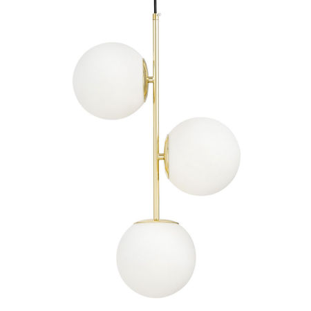 Złota lampa wisząca kule, białe szklane klosze, pionowy zwis, KLASYCZNE ZŁOTO - STELVIO W3