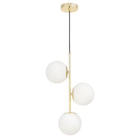 Złota lampa wisząca kule, białe szklane klosze, pionowy zwis, KLASYCZNE ZŁOTO - STELVIO W3