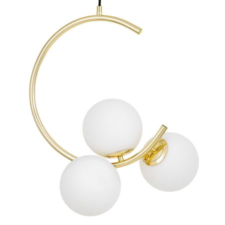 Złota lampa wisząca nowoczesna okrągła, trzy białe klosze kule - BONIO W3
