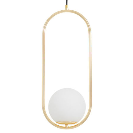 Złota lampa wisząca w nowoczesnym stylu, francuskie złoto, biały klosz kula - VERO 1B