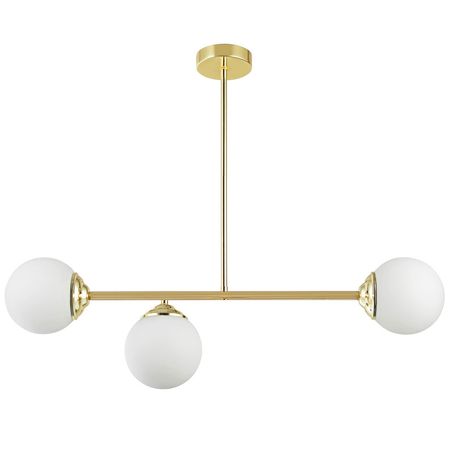 Złota lampa wisząca z białymi okrągłymi kloszami, klasyczny styl i elegancja - FINO W3