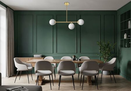 Złota lampa wisząca z białymi okrągłymi kloszami, klasyczny styl i elegancja - FINO W3