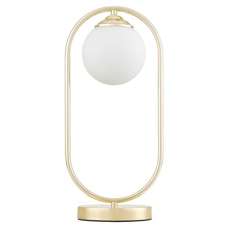 Złota lampka nocna stołowa glamour, biały klosz kula, nowoczesna do salonu i sypialni - VERO W1