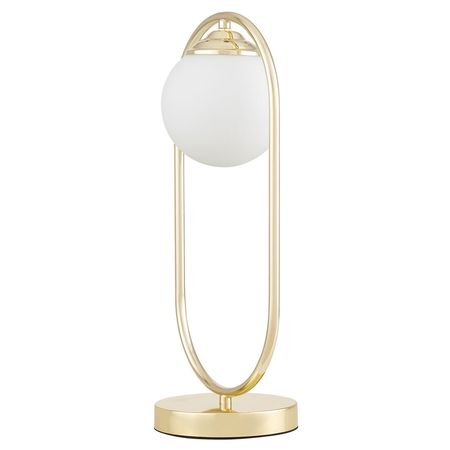 Złota lampka nocna stołowa glamour, biały klosz kula, nowoczesna do salonu i sypialni - VERO W1