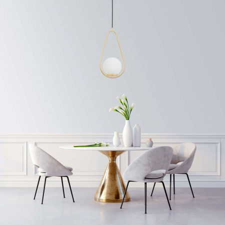 Złota nowoczesna lampa wisząca z okrągłym kloszem, metalowa rama, francuskie złoto - VERO 1C