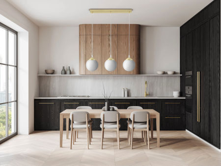 Potrójna lampa wisząca nad stół do jadalni, wyspę kuchenną, białe kule, klasyczne złoto - FINO