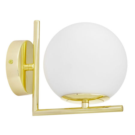 Złoty kinkiet, biały klosz kula, lampa ścienna, elegancki styl glamour - SORENTO