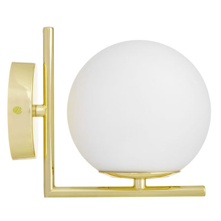 Złoty kinkiet, biały klosz kula, lampa ścienna, elegancki styl glamour - SORENTO