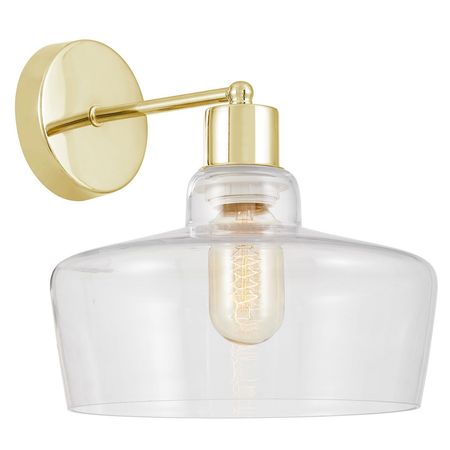 Złoty kinkiet glamour, nowoczesna lampa ścienna, przezroczysty klosz szklany - MORO 1D