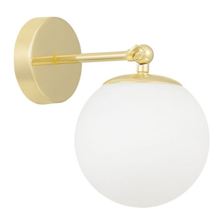 Złoty kinkiet kula, lampa na ścianę, biały szklany klosz, złoto klasyczne, styl glamour - FREDICA W1