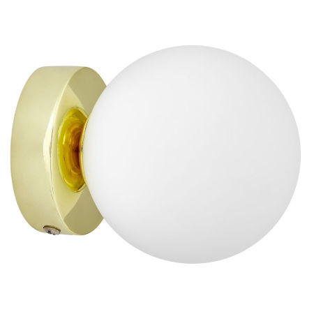 Złota lampa sufitowa, plafon lub kinkiet ścienny, pojedyncza biała kula - MARSIADA W1