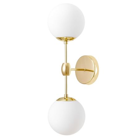 Złoty kinkiet ścienny z białymi okrągłymi kloszami, styl glamour - ZODIAK W2