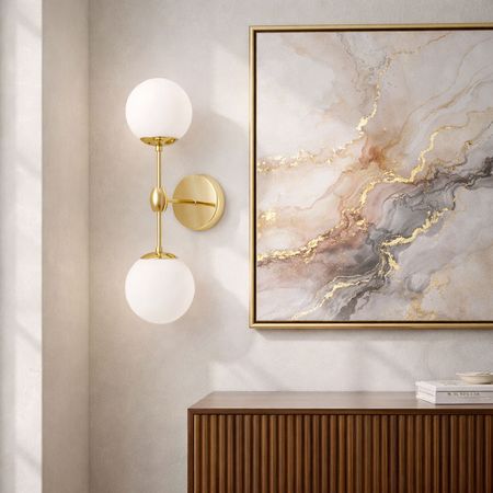 Złoty kinkiet ścienny z białymi okrągłymi kloszami, styl glamour - ZODIAK W2