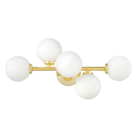 Złoty kinkiet wielopunktowy, białe kule, szklane klosze, lampa ścienna, klasyczne złoto - MARSIADA