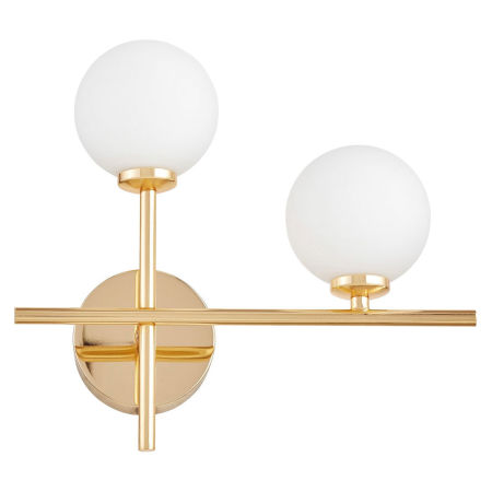 Złoty, elegancki kinkiet z białymi kulistymi kloszami MARSIADA NEO