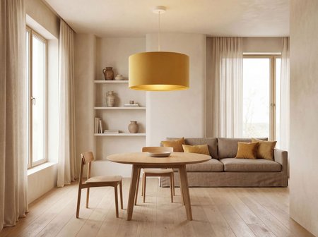 Żółta lampa wisząca welurowa ze złotym wnętrzem do salonu i jadalni - MULTIKOLOR