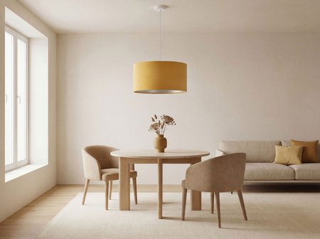 Żółta lampa wisząca z tkaniny welurowej ze srebrnym wnętrzem do pokoju - MULTIKOLOR