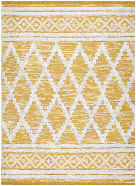 Żółto-biały dywan w romby z bawełny recyklingowanej, styl boho, ekologiczny, do prania - MOROC