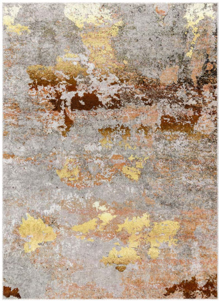 Żółto-szary dywan do salonu lub sypialni, złoty, brązowy, miedziany, abstrakcyjny, antypoślizgowy, do prania