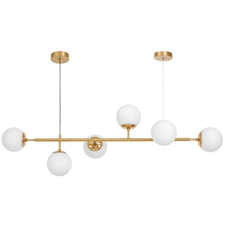Lampa wisząca mosiężno-biała, szklane kule, metalowa poprzeczka, żyrandol - CEREDO W6
