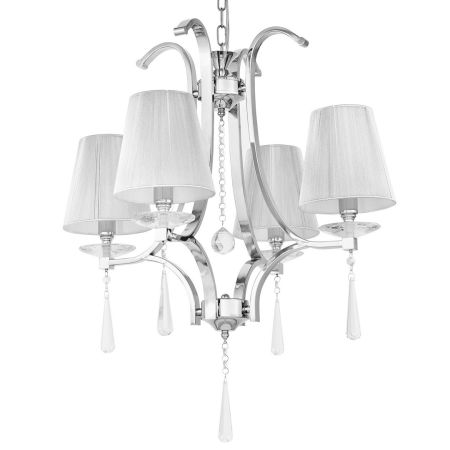 Żyrandol z kryształkami, srebrny abażur VENISIA W4 poczwórny, metalowy