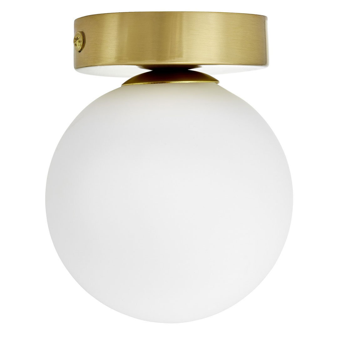Mosiężna lampa sufitowa, plafon lub kinkiet ścienny, pojedyncza biała kula - MARSIADA W1 - Lumina Deco zdjęcie 3