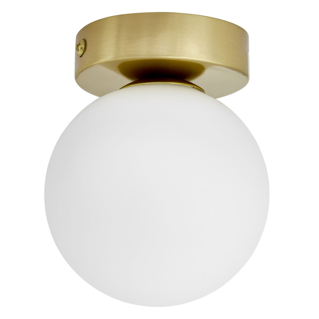 Mosiężna lampa sufitowa, plafon lub kinkiet ścienny, pojedyncza biała kula - MARSIADA W1 - Lumina Deco zdjęcie 4