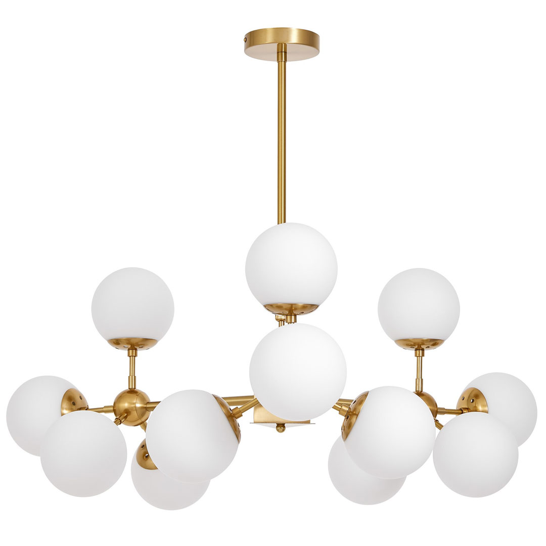 Mosiężno-biały żyrandol, białe kule, lampa wisząca glamour, art deco - ZODIAK W12 - Lumina Deco zdjęcie 1