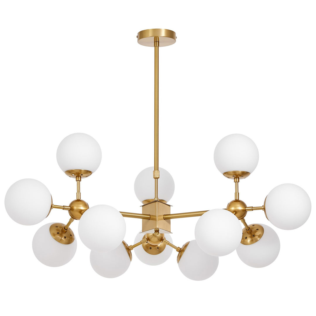 Mosiężno-biały żyrandol, białe kule, lampa wisząca glamour, art deco - ZODIAK W12 - Lumina Deco zdjęcie 2
