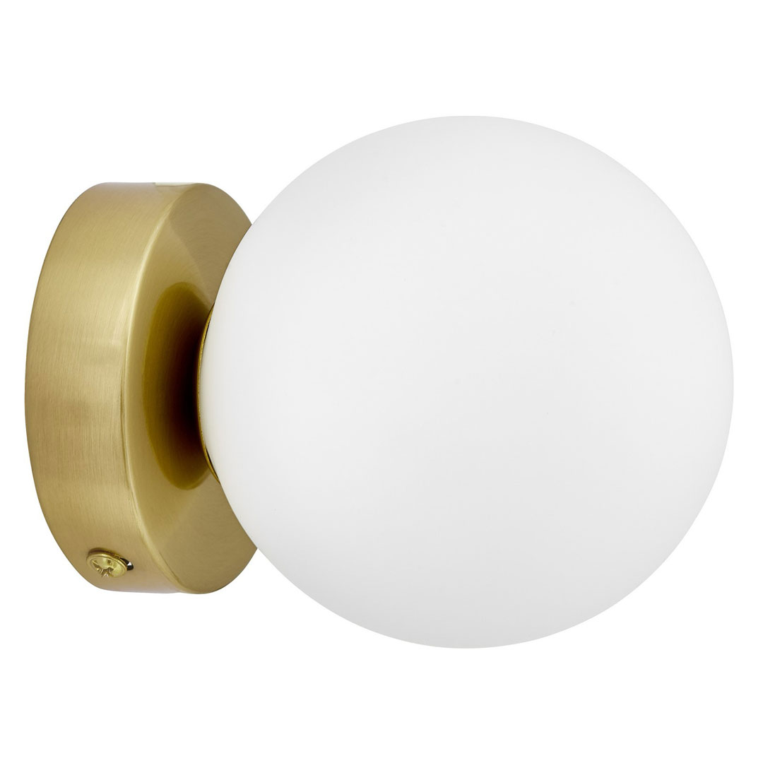 Mosiężna lampa sufitowa, plafon lub kinkiet ścienny, pojedyncza biała kula - MARSIADA W1 - Lumina Deco zdjęcie 1