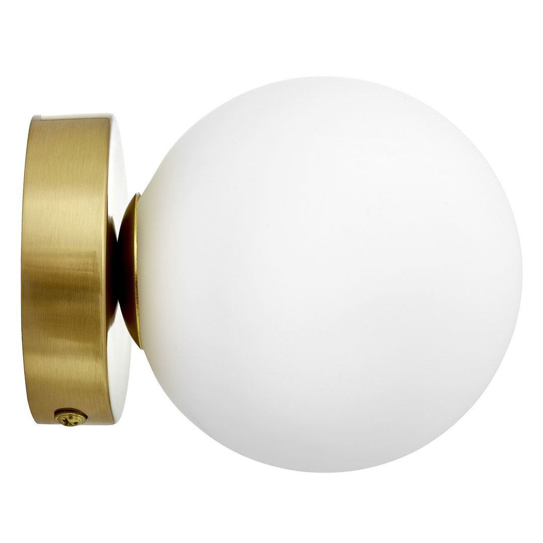 Mosiężna lampa sufitowa, plafon lub kinkiet ścienny, pojedyncza biała kula - MARSIADA W1 - Lumina Deco zdjęcie 2
