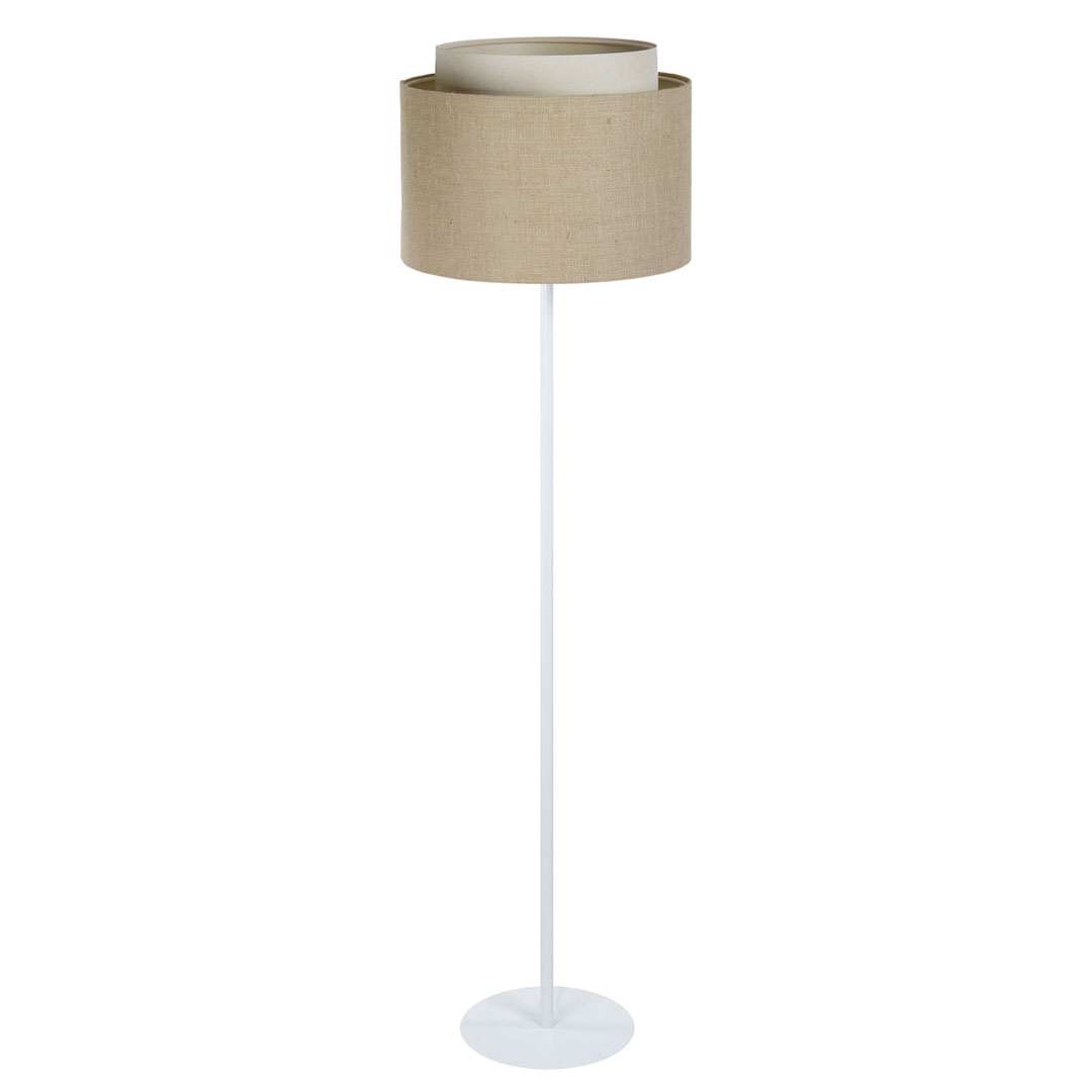 Naturalna elegancja, podłogowa lampa stojąca BOHO z podwójnym jutowym i lnianym abażurem, beżowo-kremowa - BPS Koncept zdjęcie 3