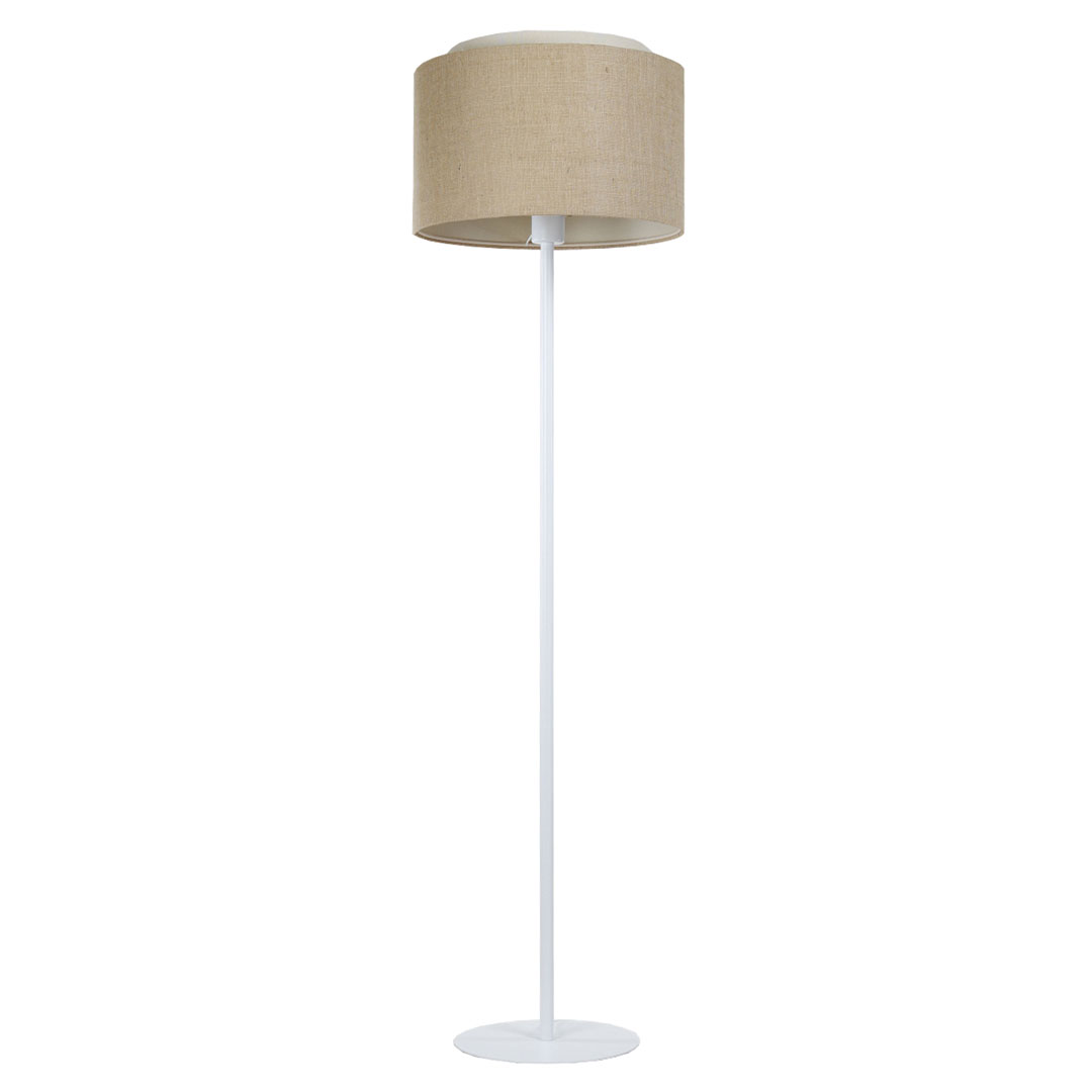 Naturalna elegancja, podłogowa lampa stojąca BOHO z podwójnym jutowym i lnianym abażurem, beżowo-kremowa - BPS Koncept zdjęcie 4