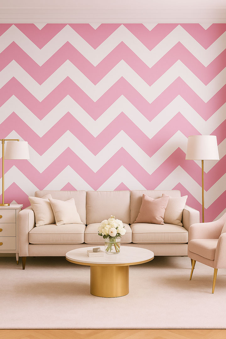 Biało-różowa tapeta w zygzaki chevron - Dekoori zdjęcie 4