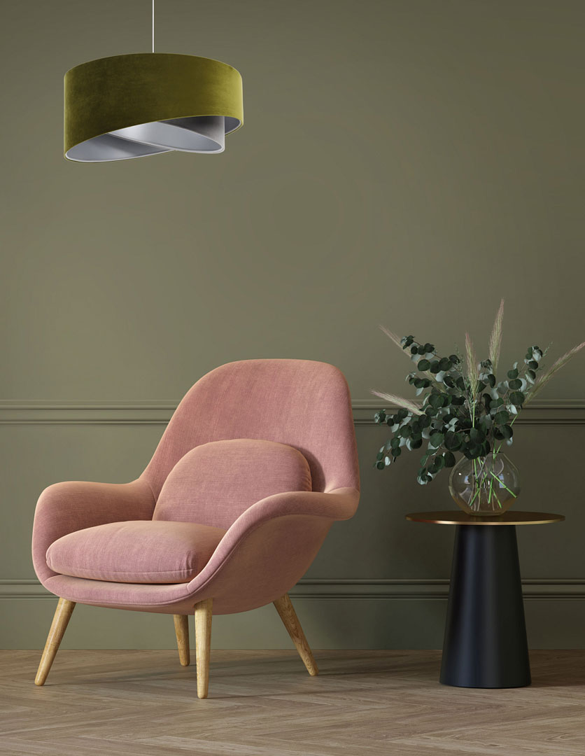 Oliwkowo-szara lampa retro z aksamitu i srebrnym wnętrzem, lampa w stylu vintage - FRANO - BPS Koncept zdjęcie 2