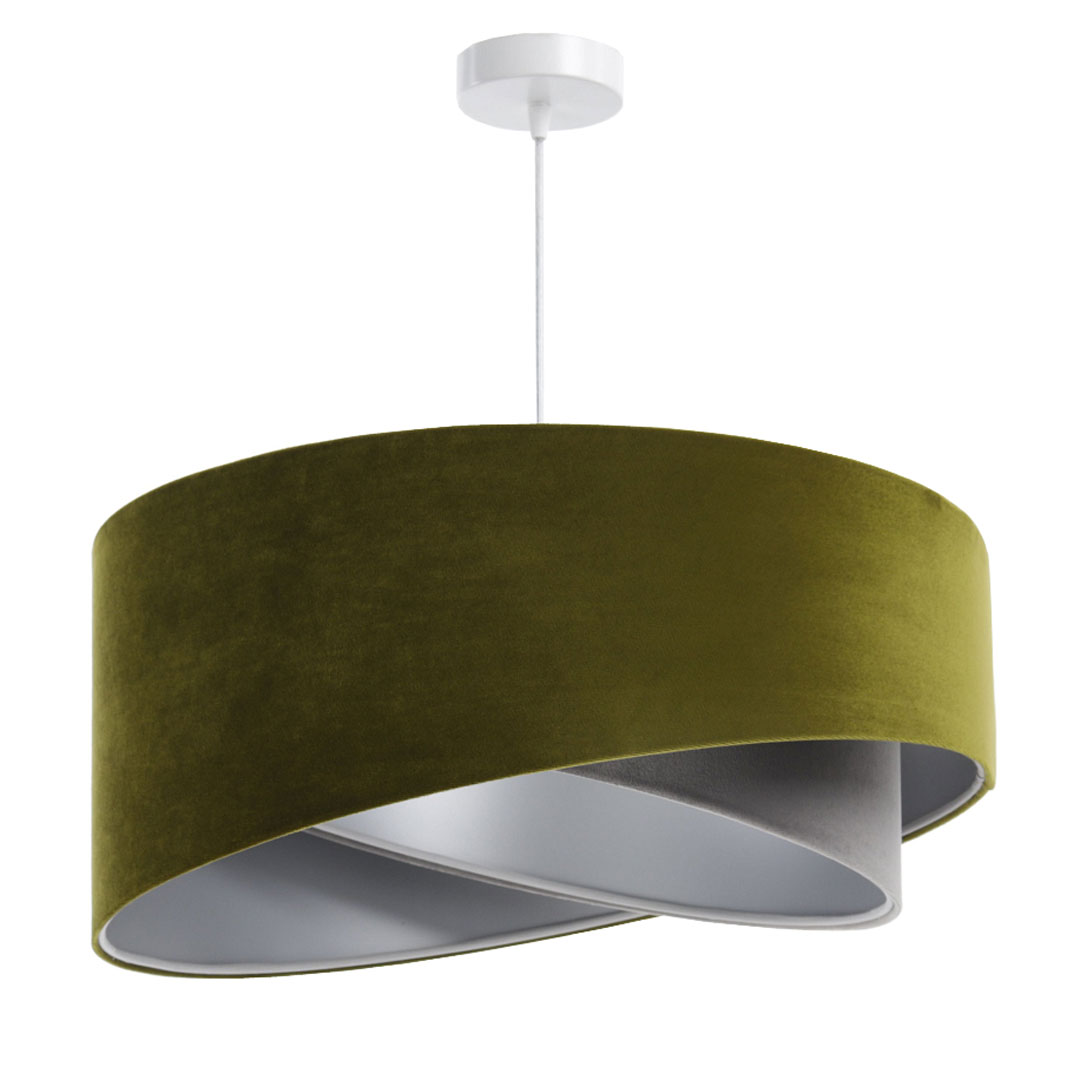 Oliwkowo-szara lampa retro z aksamitu i srebrnym wnętrzem, lampa w stylu vintage - FRANO - BPS Koncept zdjęcie 3