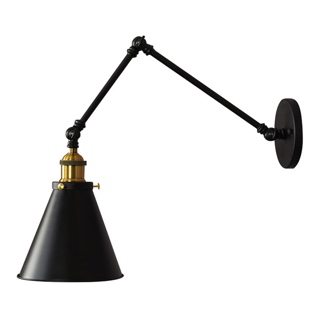 Lampa ścienna loft czarna RUBI W2 metalowy kinkiet stożkowy na wysięgniku