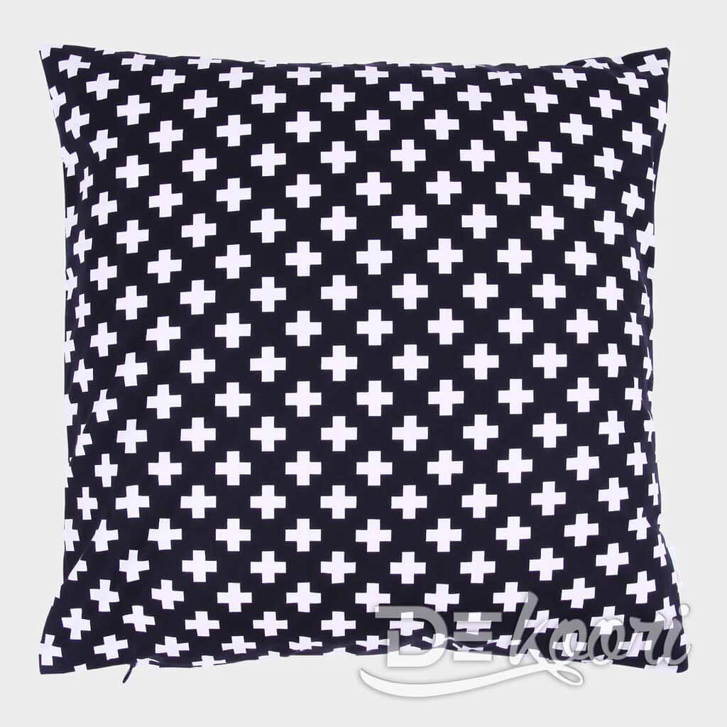 Czarna poszewka na poduszkę dekoracyjną w białe KRZYŻYKI, PLUSY 2 cm, nowoczesny wzór