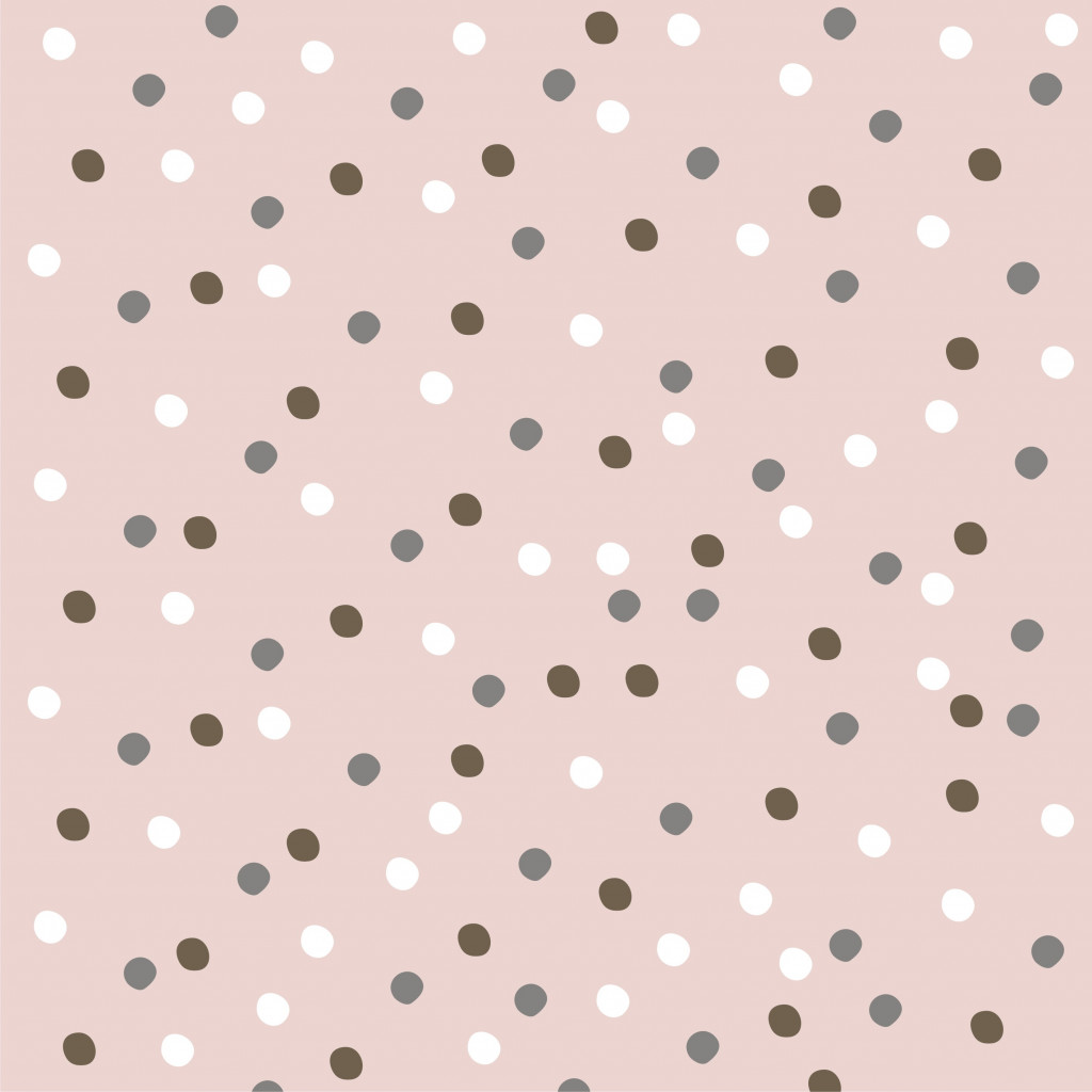 Łososiowa tapeta w nieregularne kropki, groszki 3 cm biało-szaro-brązowe