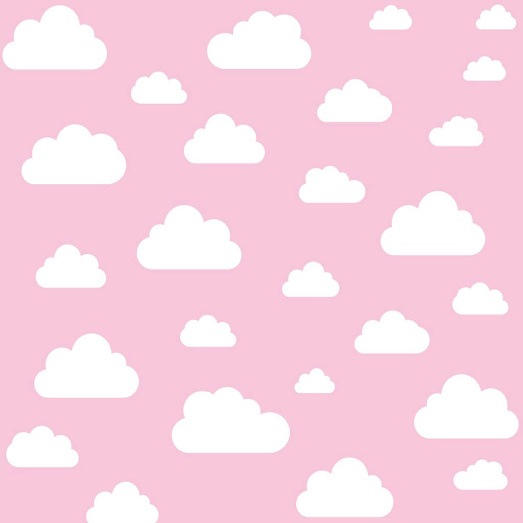 Różowa tapeta ścienna w białe chmurki, chmury 7,5-24 cm