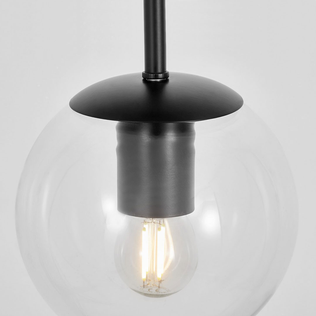 Pionowy zwis, pojedyncza lampa wisząca czarna, przezroczysta szklana kula - ZODIAK D15 - Lumina Deco zdjęcie 3