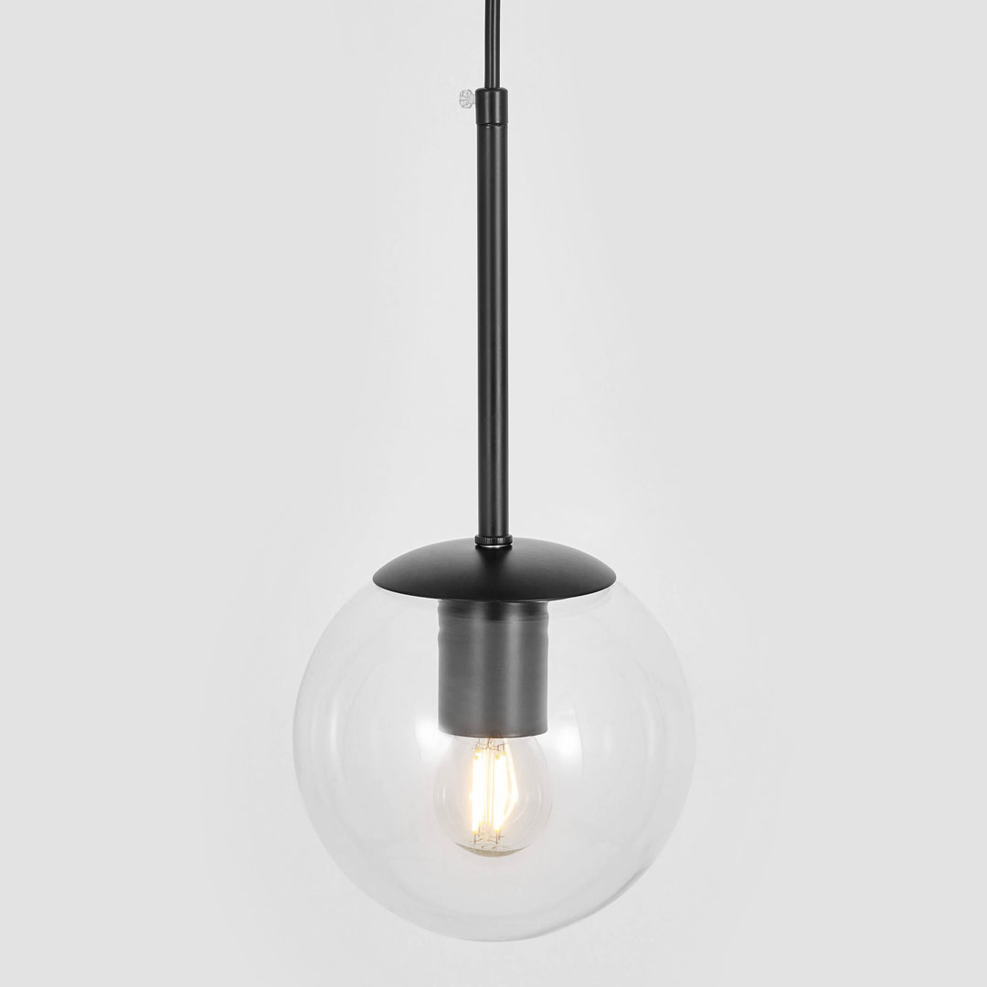 Pionowy zwis, pojedyncza lampa wisząca czarna, przezroczysta szklana kula - ZODIAK D15 - Lumina Deco zdjęcie 4