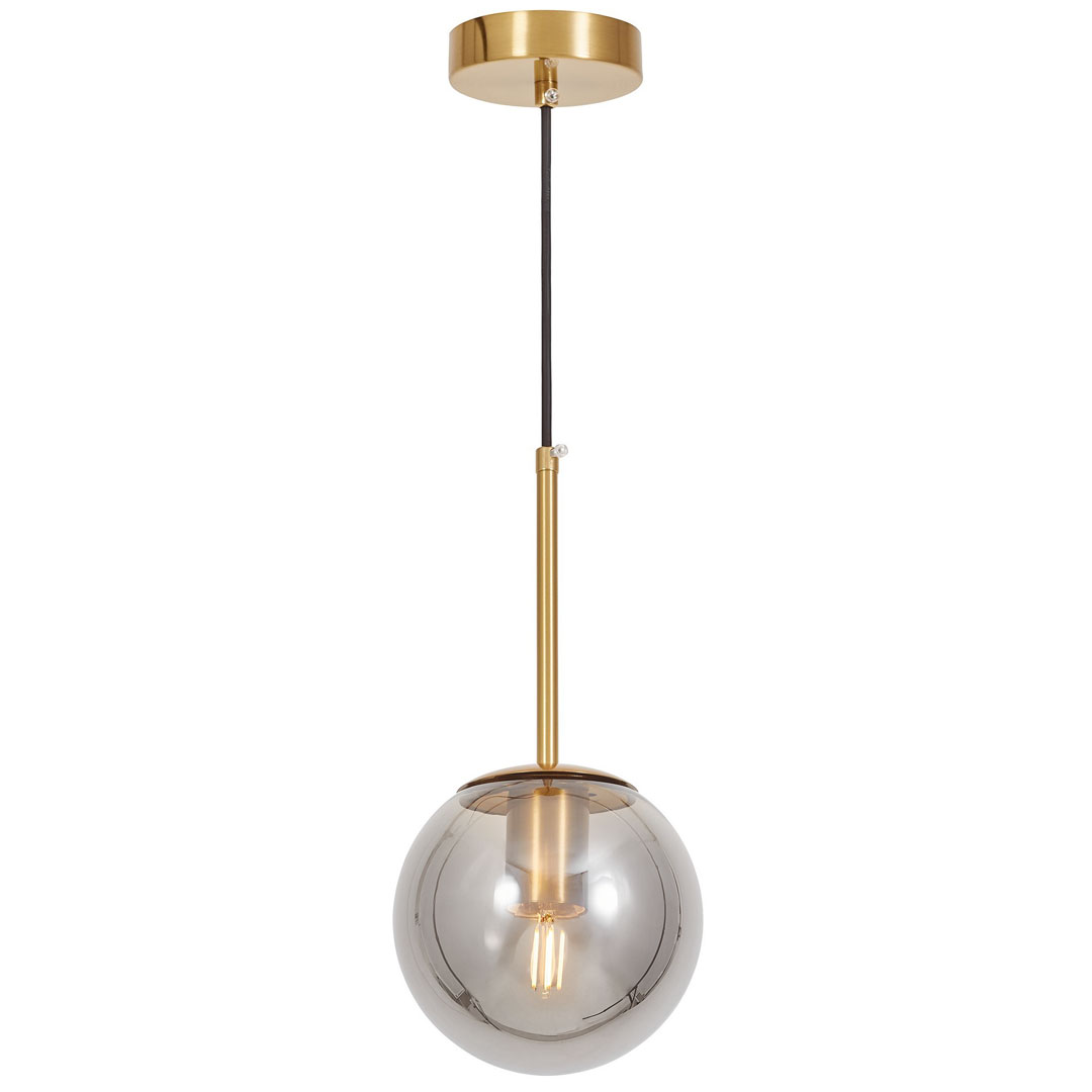 Pionowy zwis, pojedyncza lampa wisząca mosiężna, dymiona szklana kula - ZODIAK D15 - Lumina Deco zdjęcie 2