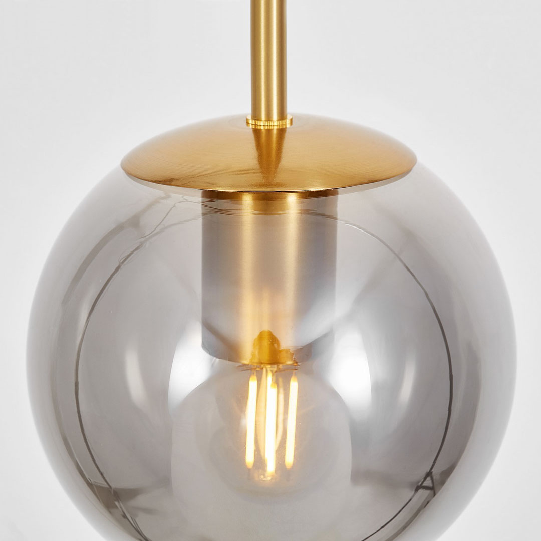 Pionowy zwis, pojedyncza lampa wisząca mosiężna, dymiona szklana kula - ZODIAK D15 - Lumina Deco zdjęcie 3