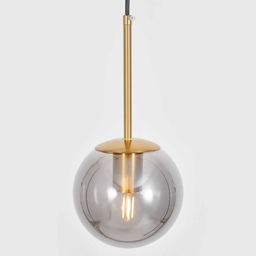 Pionowy zwis, pojedyncza lampa wisząca mosiężna, dymiona szklana kula - ZODIAK D15 - Lumina Deco zdjęcie 4