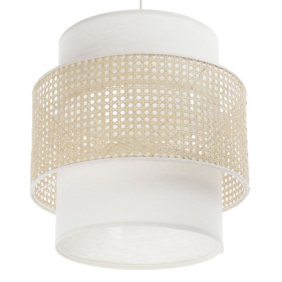 Rattanowa lampa wisząca boho z podwójnym abażurem w kolorze złamanej bieli - LIAM - BPS Koncept zdjęcie 1