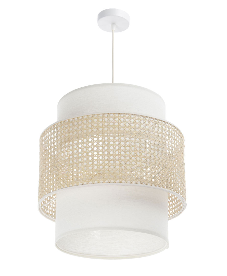Rattanowa lampa wisząca boho z podwójnym abażurem w kolorze złamanej bieli - LIAM - BPS Koncept zdjęcie 3