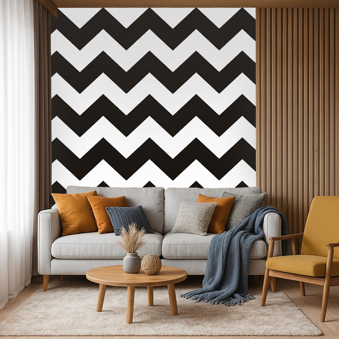 Czarno-biała tapeta w zygzaki chevron - Dekoori zdjęcie 2