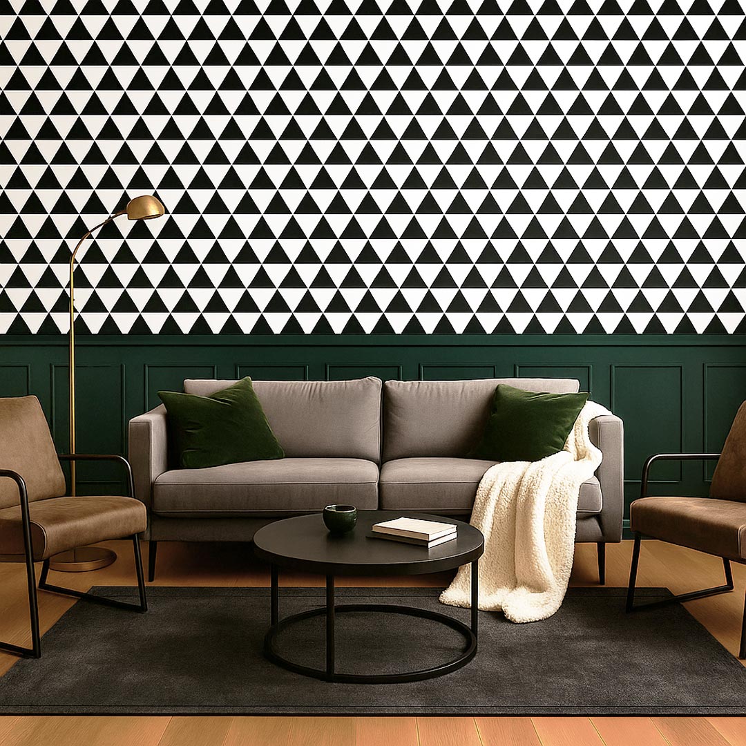 Tapeta w trójkąty czarno biała - Dekoori zdjęcie 3